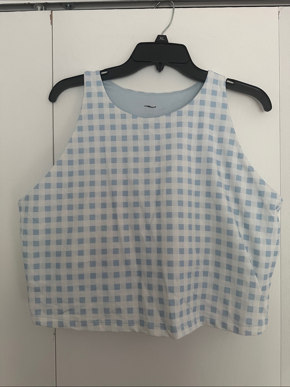 Old Navy Active Powerchill Light Blue Gingham Sleeveless Crop Top